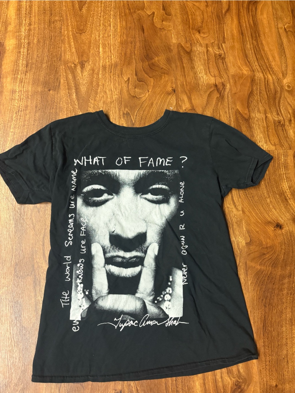 Black Short-Sleeve Graphic Tee - 'What of Fame' Design